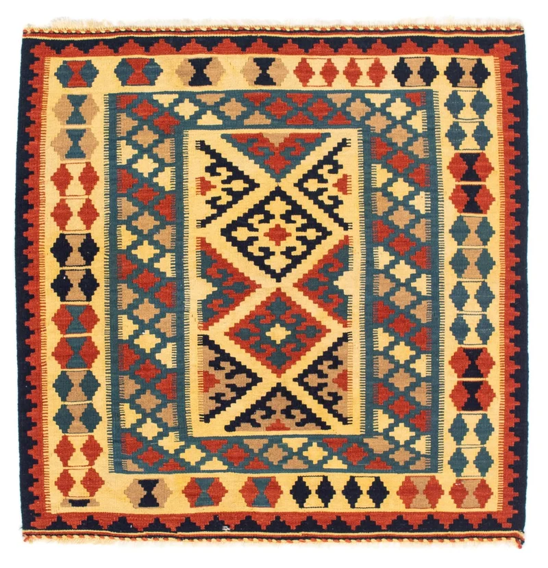 Kelim Fars Teppich 100x100cm - blau