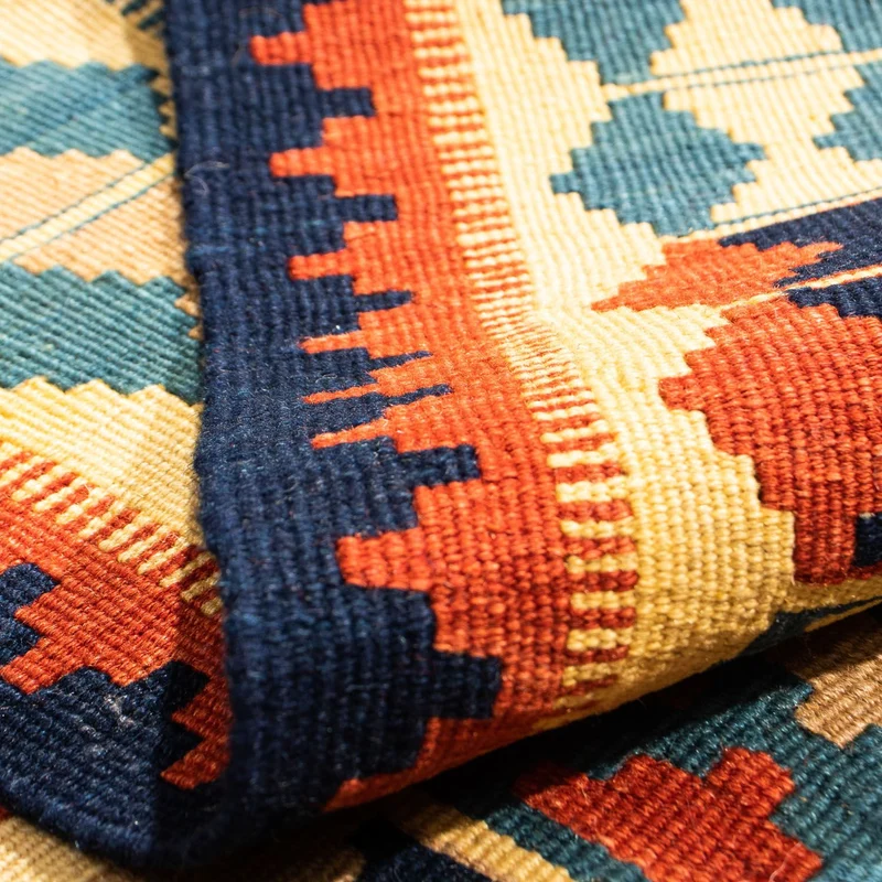 Kelim Fars Teppich 100x100cm - blau