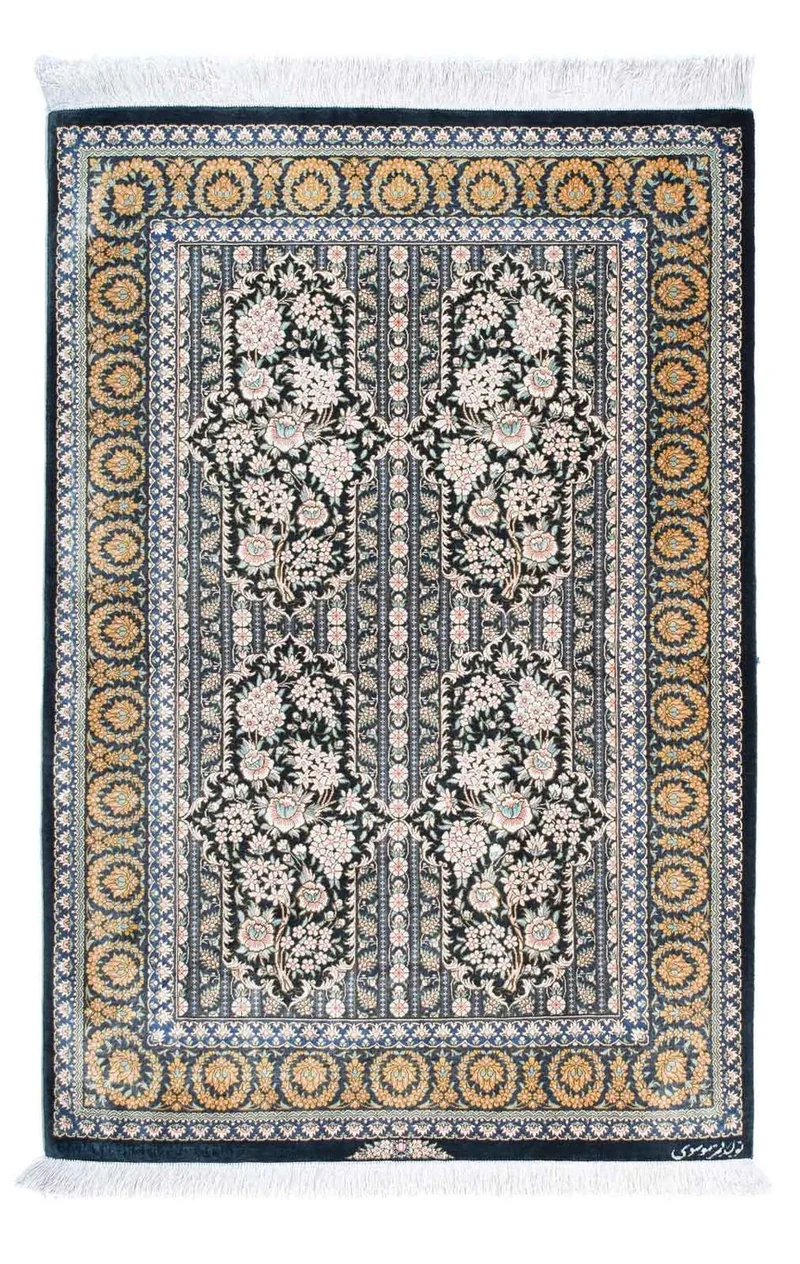 Ghom Teppich 80x118cm - Perserteppich - dunkelblau