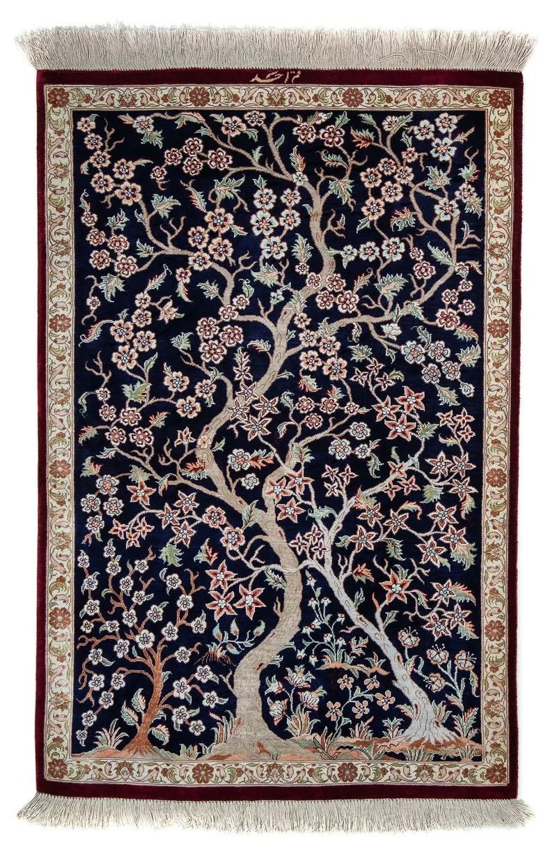 Ghom Teppich 59x87cm - Perserteppich - dunkelblau