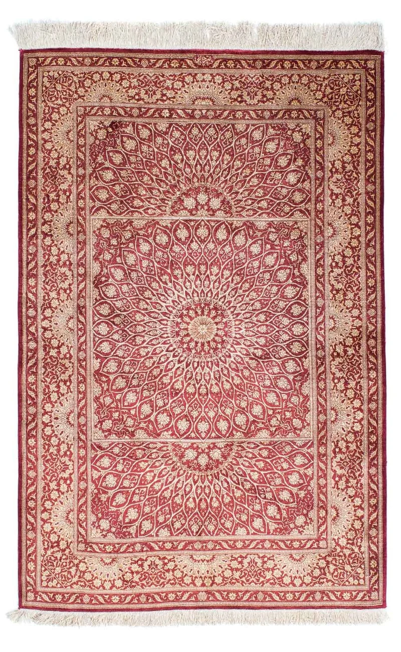 Ghom Teppich 100x151cm - Perserteppich - dunkelrot