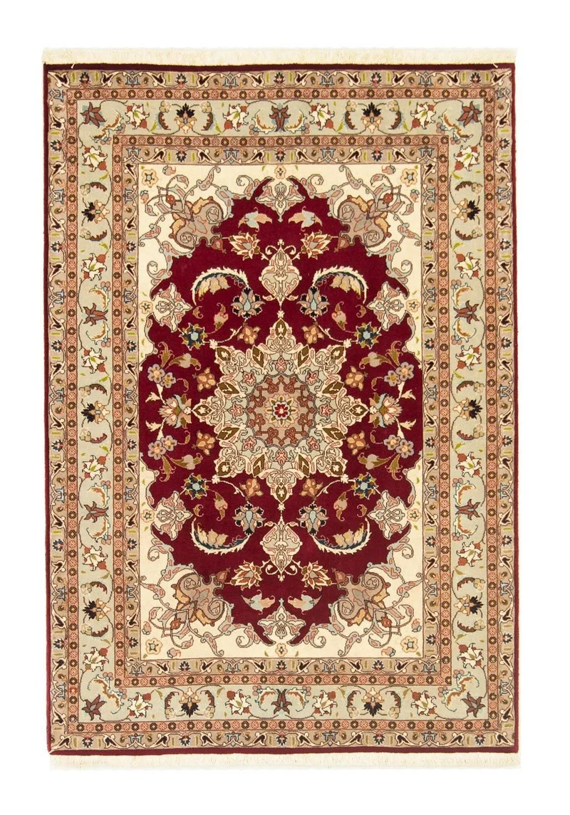 Täbriz - 50 Raj Teppich 101x150cm - Perserteppich - rot