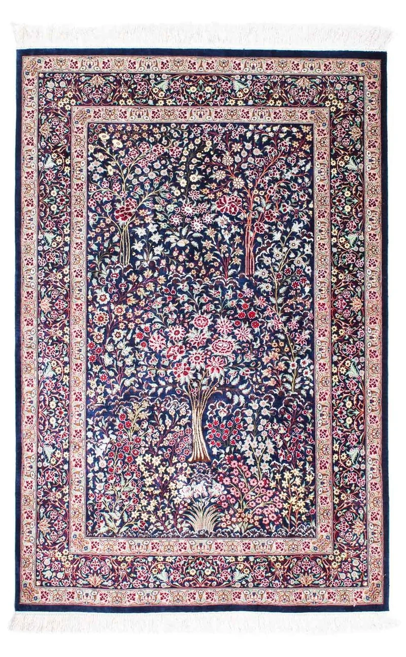 Ghom Teppich 100x152cm - Perserteppich - dunkelblau