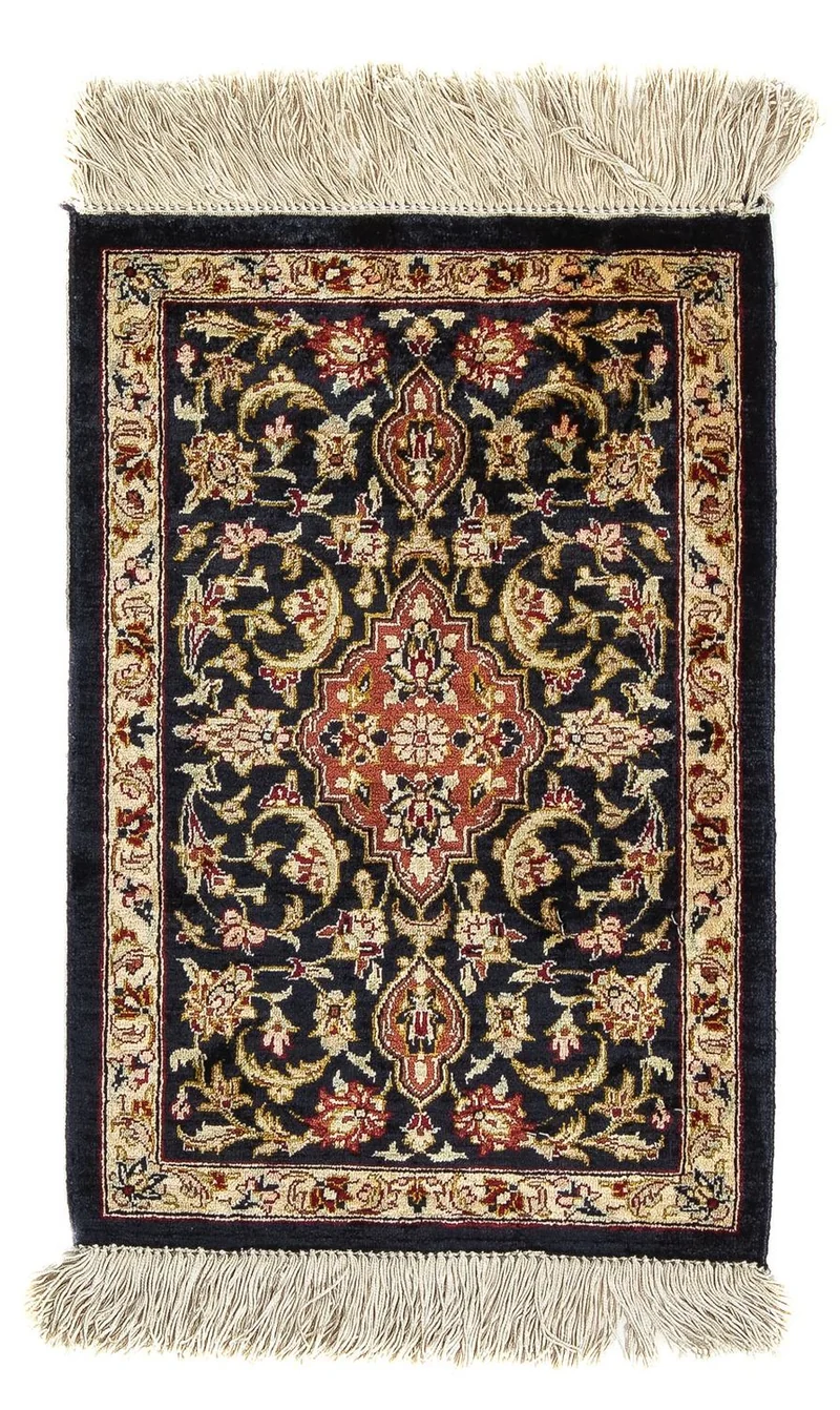 Ghom - Seide Teppich 28x41cm - Perserteppich - dunkelblau