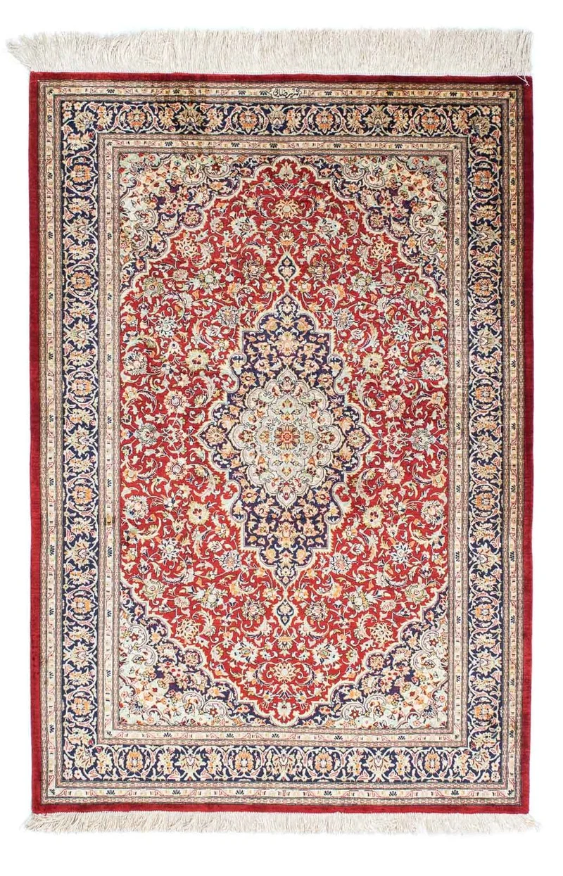 Ghom Teppich 100x150cm - Perserteppich - dunkelrot