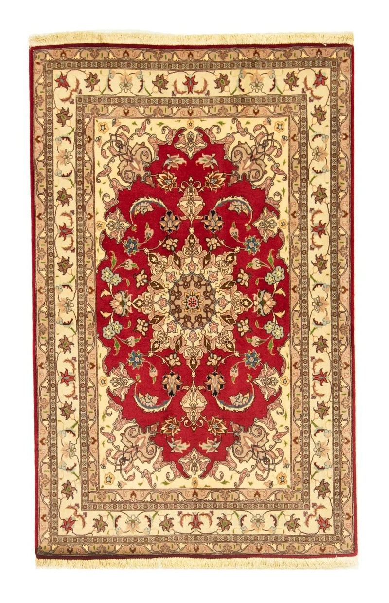 Täbriz - 50 Raj Teppich 103x154cm - Perserteppich - rot