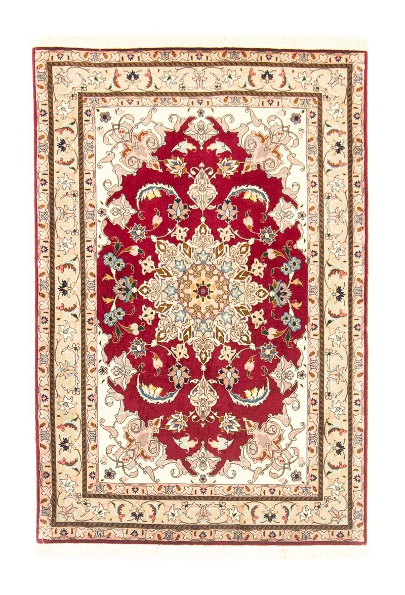 Täbriz - 50 Raj Teppich 100x147cm - Perserteppich - rot