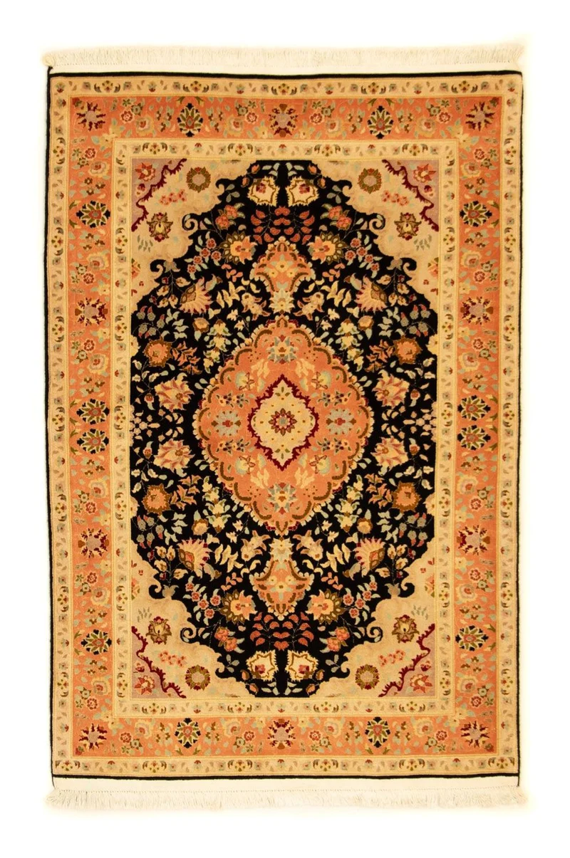 Täbriz - 50 Raj Teppich 103x155cm - Perserteppich - schwarz