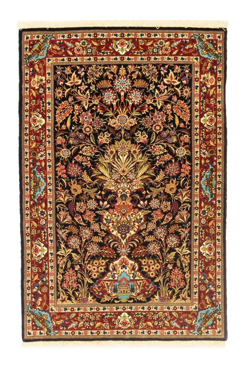 Ghom Teppich 102x156cm - Perserteppich - schwarz
