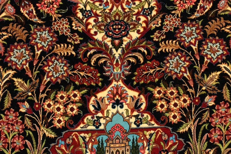 Ghom Teppich 102x156cm - Perserteppich - schwarz