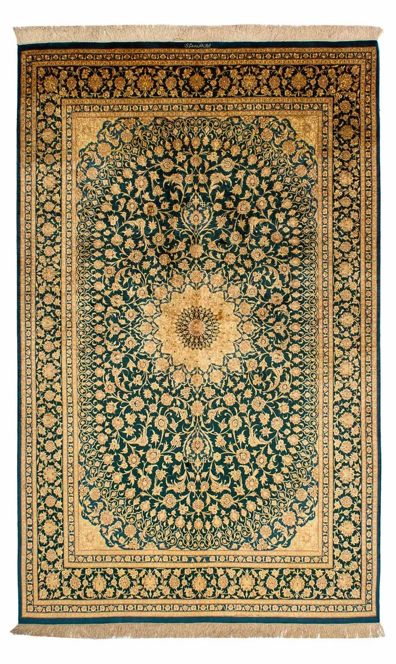 Ghom - Seide Teppich 132x216cm - Perserteppich - dunkelblau