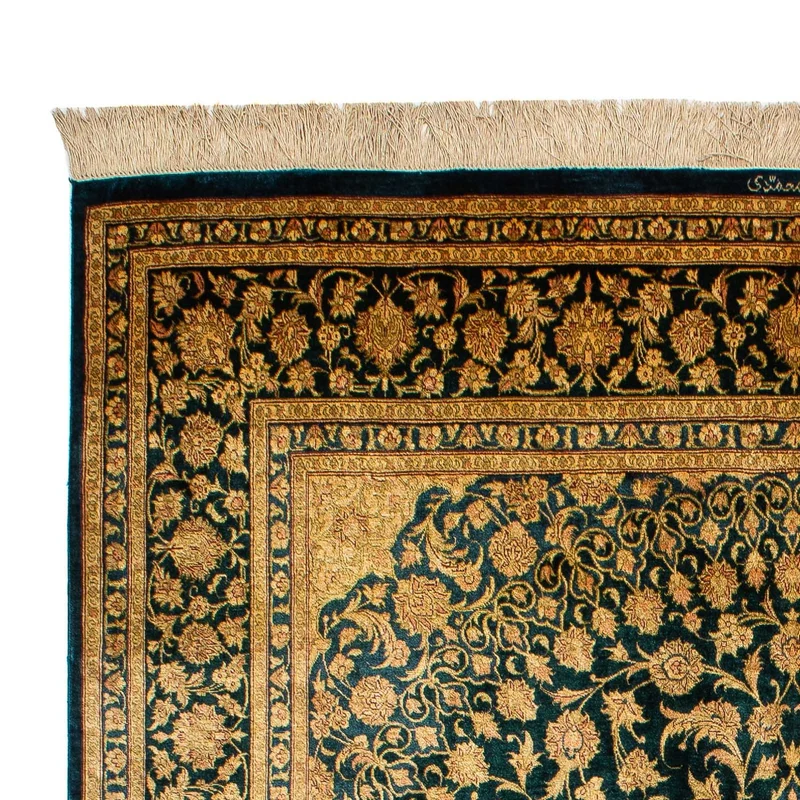 Ghom - Seide Teppich 132x216cm - Perserteppich - dunkelblau