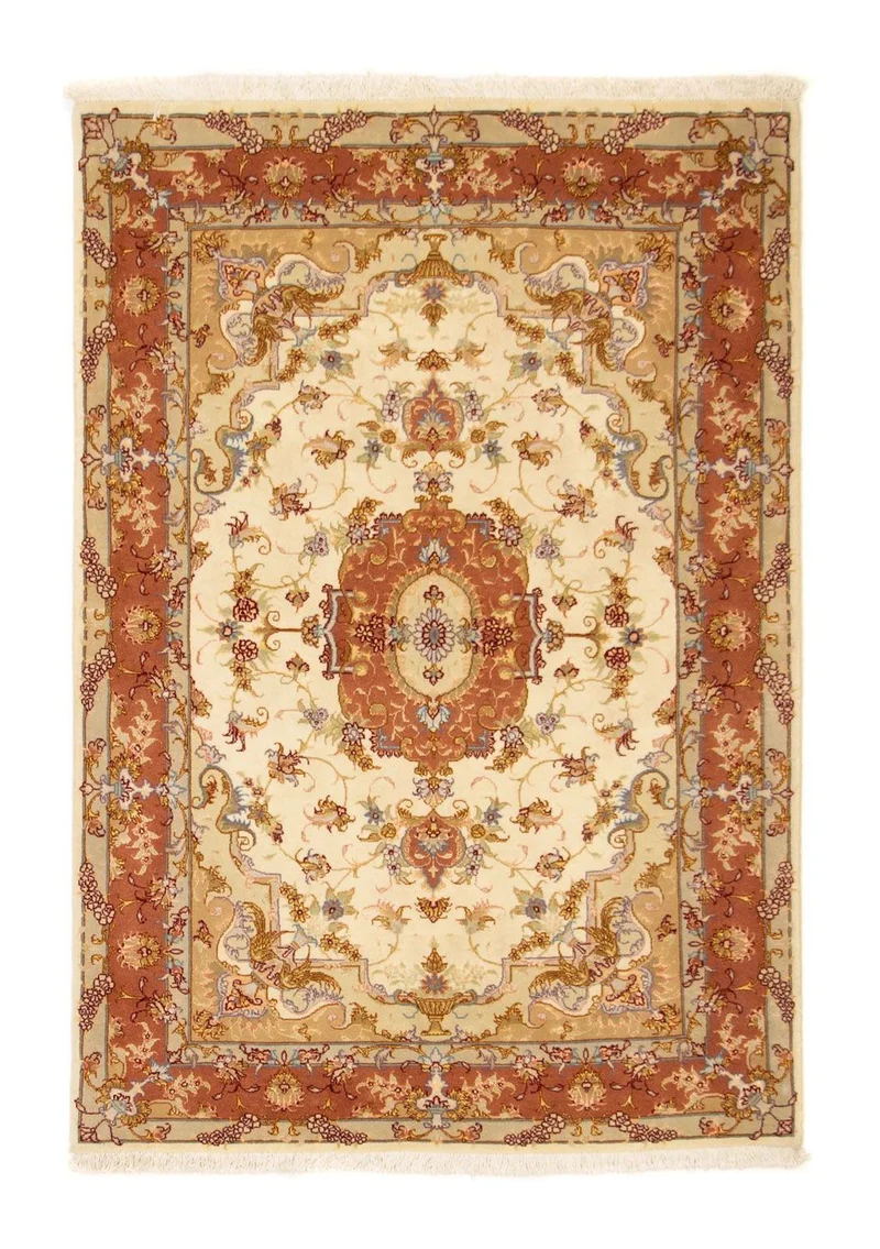Täbriz - 50 Raj Teppich 100x150cm - Perserteppich - beige