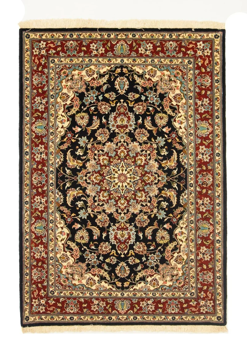 Ghom Teppich 105x151cm - Perserteppich - schwarz