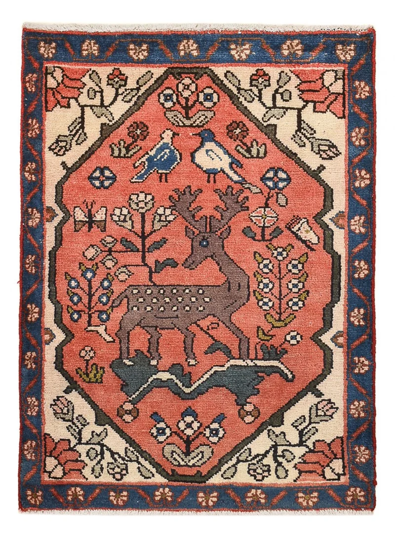 Hamadan Teppich 67x92cm - Perserteppich - hellrot