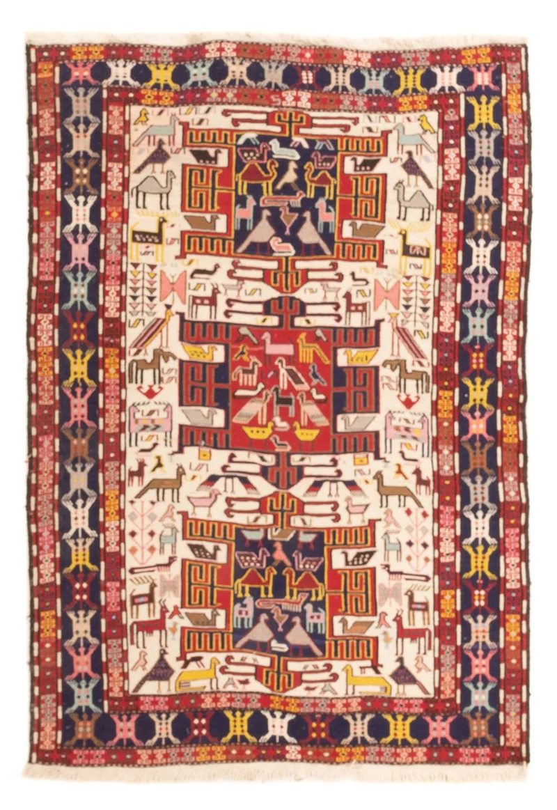 Kelim Seide Teppich 109x135cm - mehrfarbig
