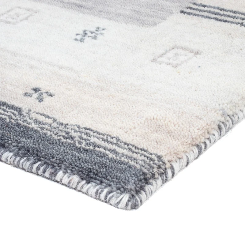 Gabbeh Teppich Indus 70x145cm - Wollteppich - hellgrau