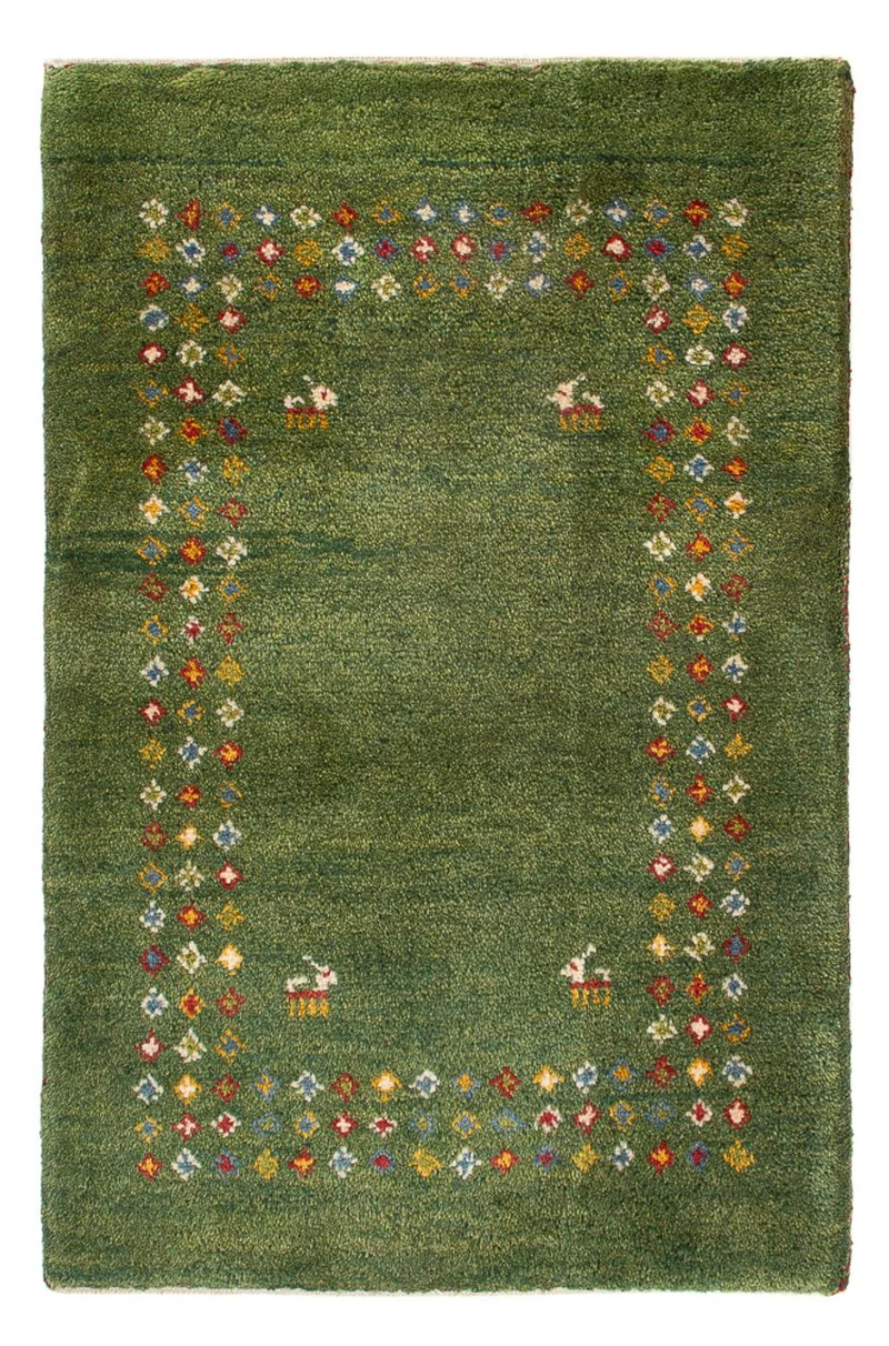 Gabbeh Persisch Teppich 62x89cm - Perserteppich Wollteppich - seegrün