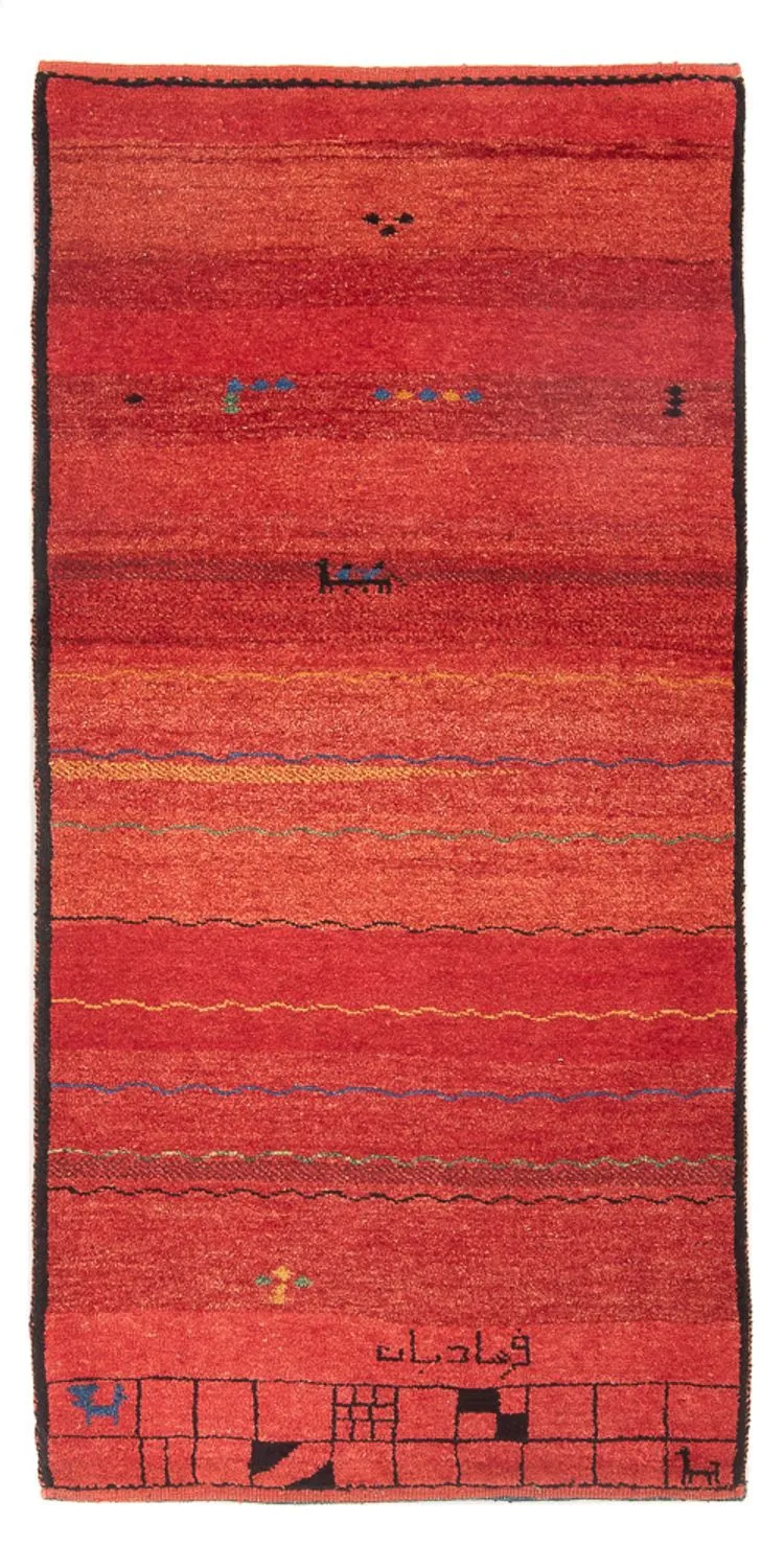 Gabbeh Persisch Teppich 87x187cm - Perserteppich Wollteppich - rot