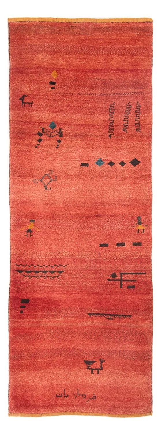 Gabbeh Persisch Teppich 83x225cm - Perserteppich Wollteppich - hellrot