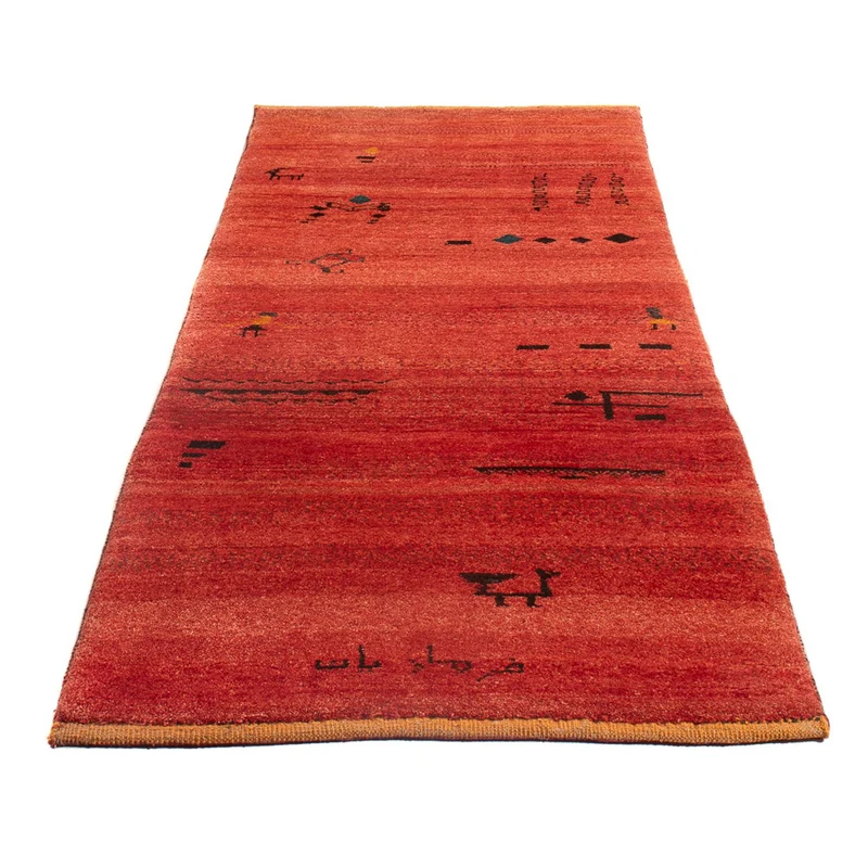 Gabbeh Persisch Teppich 83x225cm - Perserteppich Wollteppich - hellrot