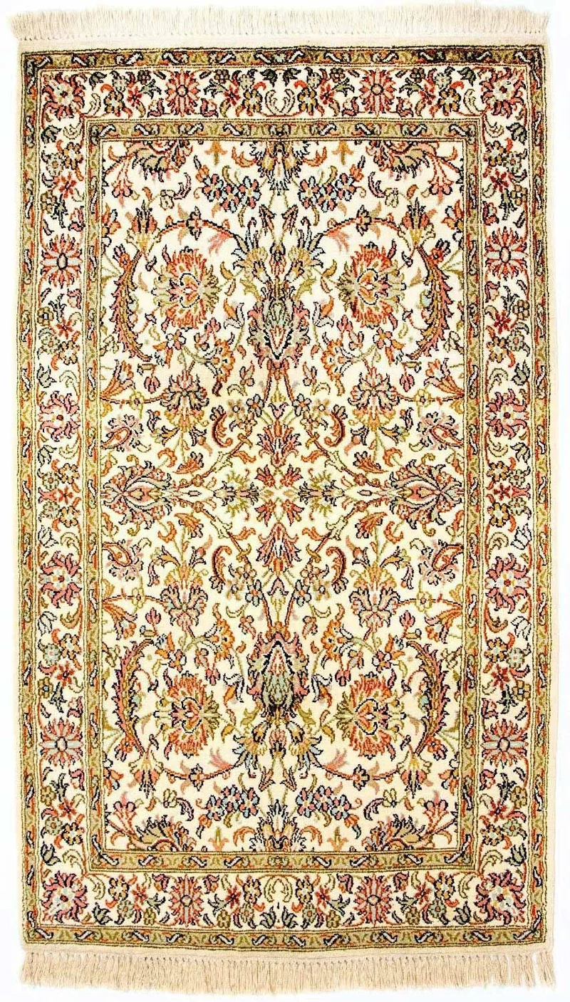 Kaschmir Seide Teppich 74x127cm - Orientteppich - beige