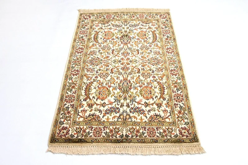 Kaschmir Seide Teppich 74x127cm - Orientteppich - beige