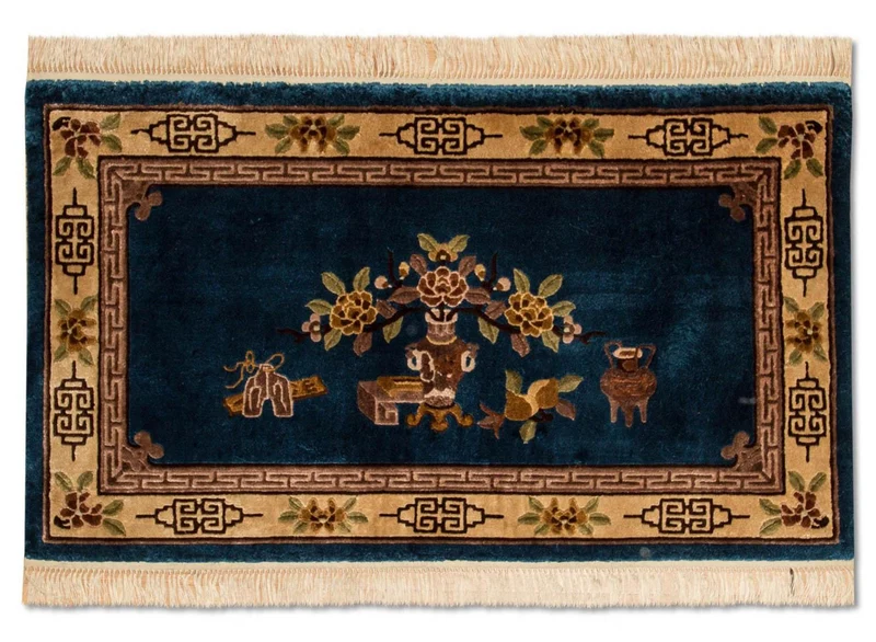 China Seide Teppich 69x122cm - Orientteppich - dunkelblau
