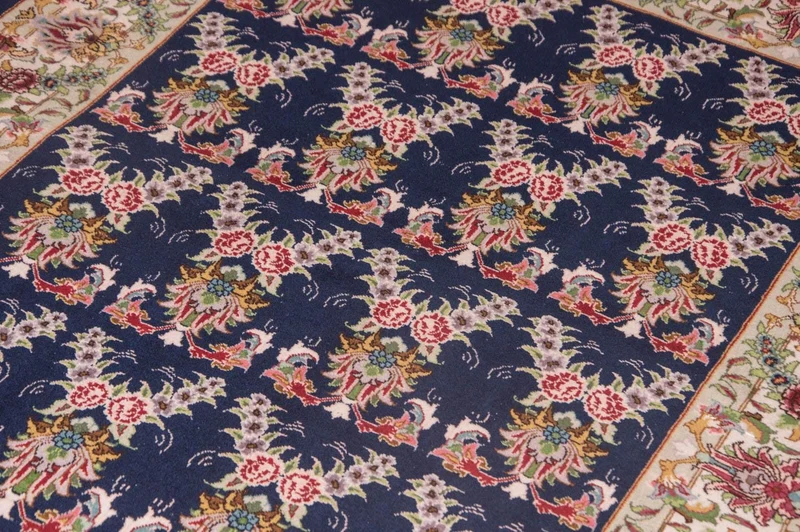 Täbriz - 50 Raj Teppich 103x137cm - Perserteppich - dunkelblau
