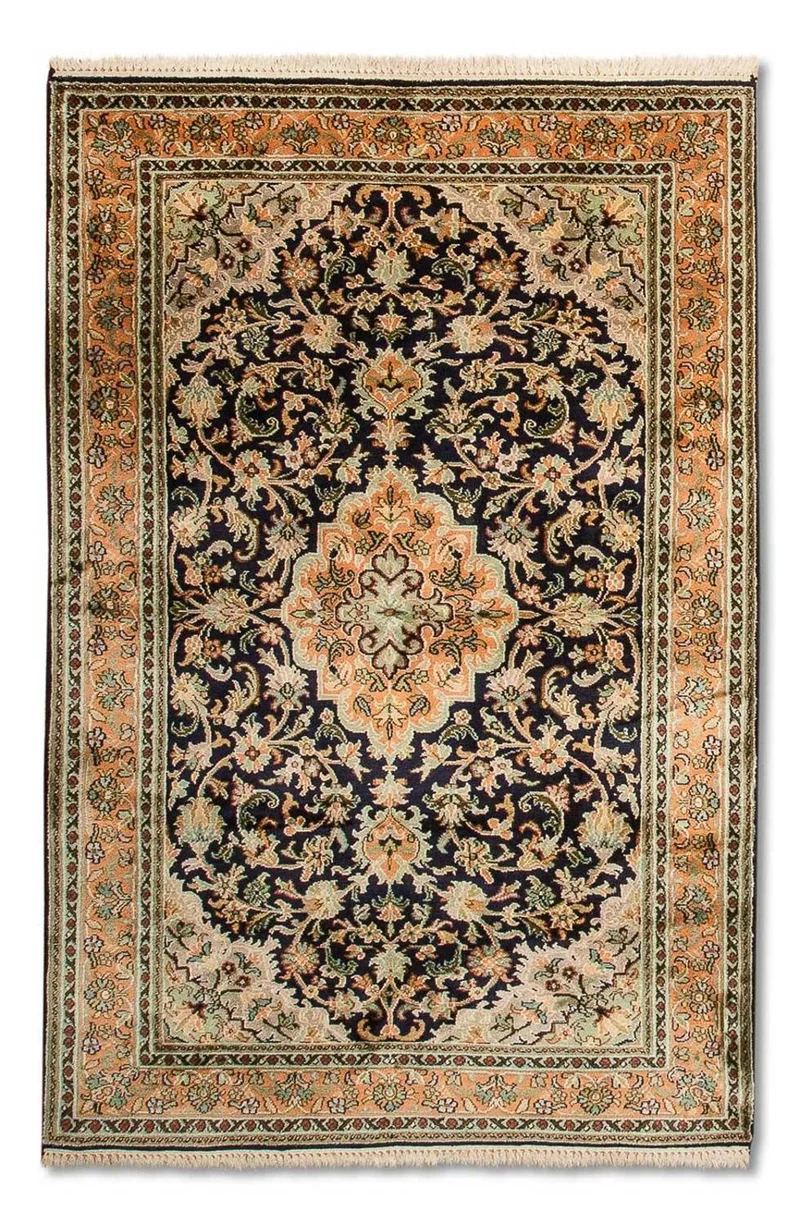 Kaschmir Seide Teppich 95x156cm - Orientteppich - dunkelblau