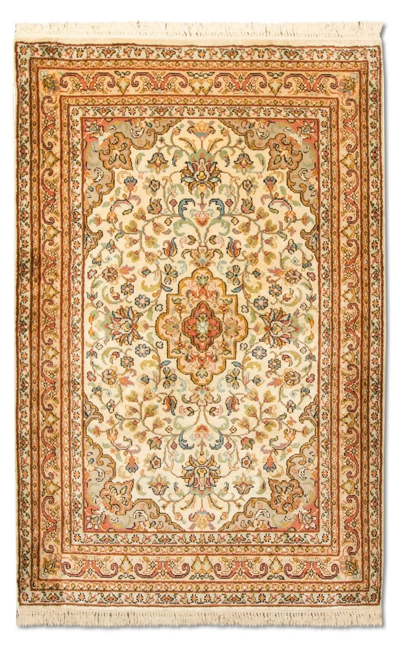 Kaschmir Seide Teppich 79x123cm - Orientteppich - beige