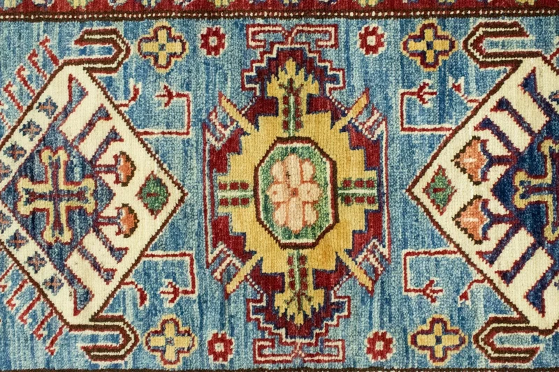 Kazak Teppich 79x132cm - Orientteppich - hellblau