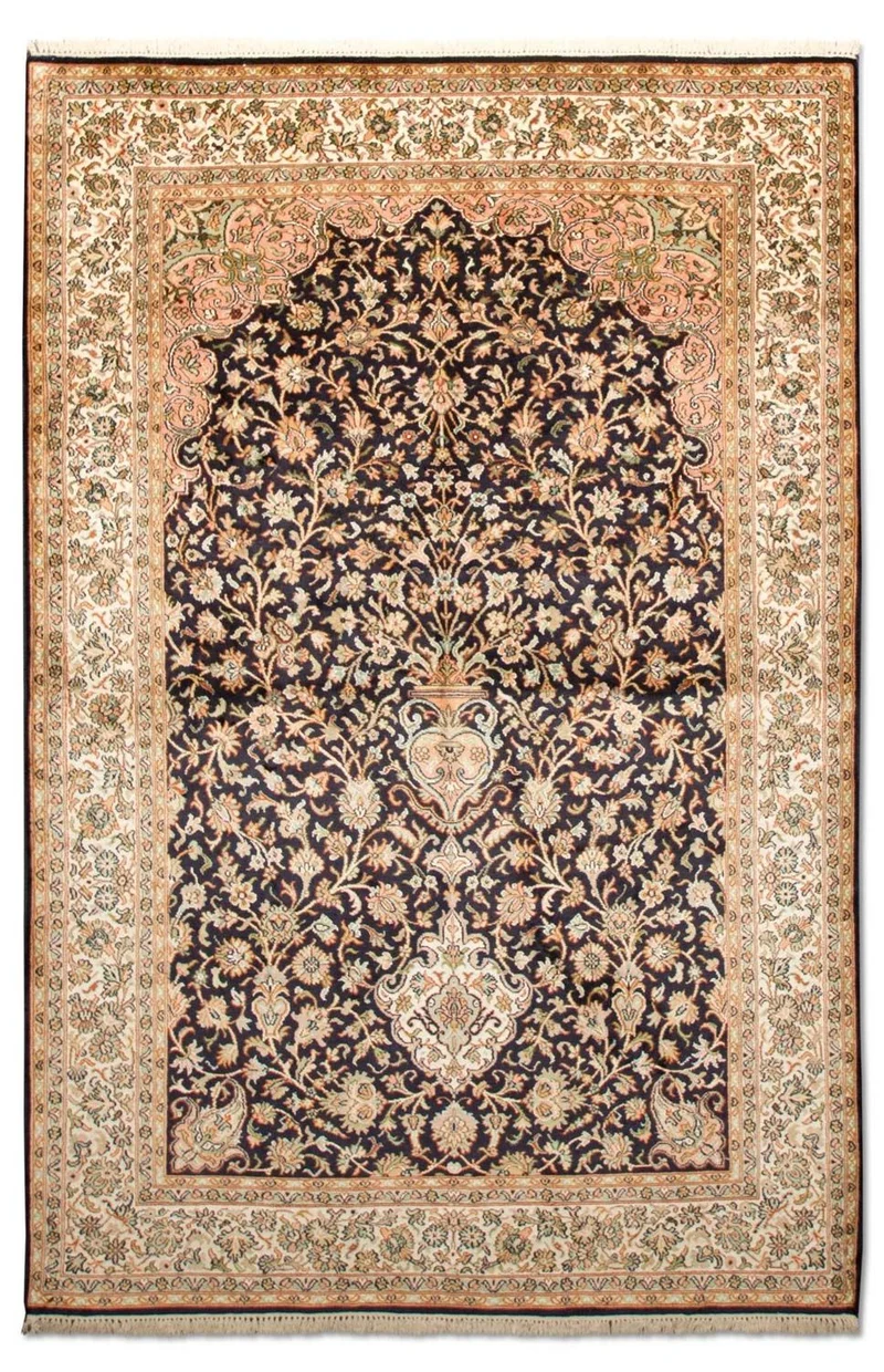 Kaschmir Seide Teppich 127x190cm - Orientteppich - dunkelblau