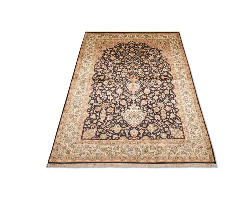 Kaschmir Seide Teppich 127x190cm - Orientteppich - dunkelblau