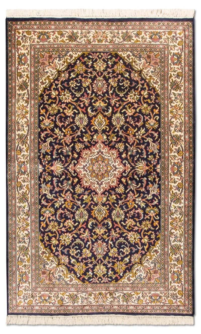 Kaschmir Seide Teppich 93x150cm - Orientteppich - dunkelblau